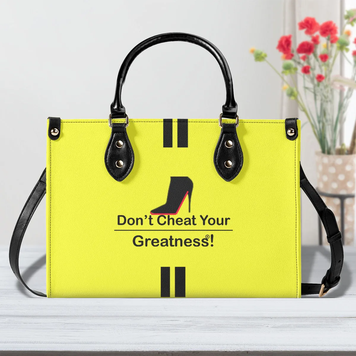 DCYG Black Red Bottoms & Neon Yellow Multiple Sizes Upgraded Luxury Women PU Leather Handbag