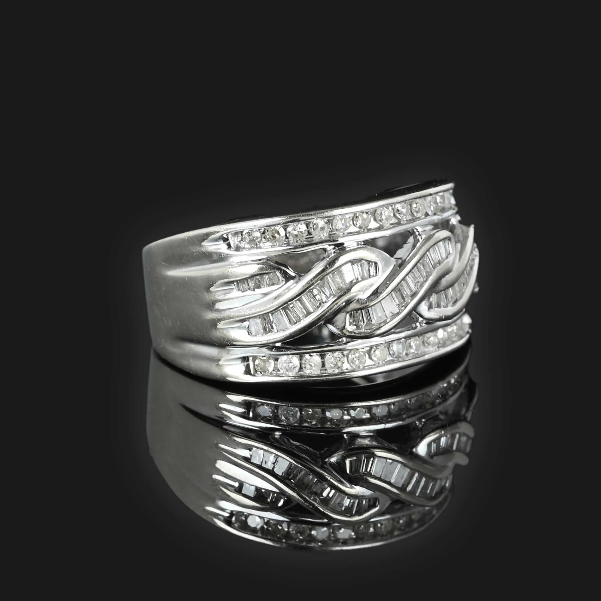 Wide Baguette Diamond Band Ring in 10K White Gold